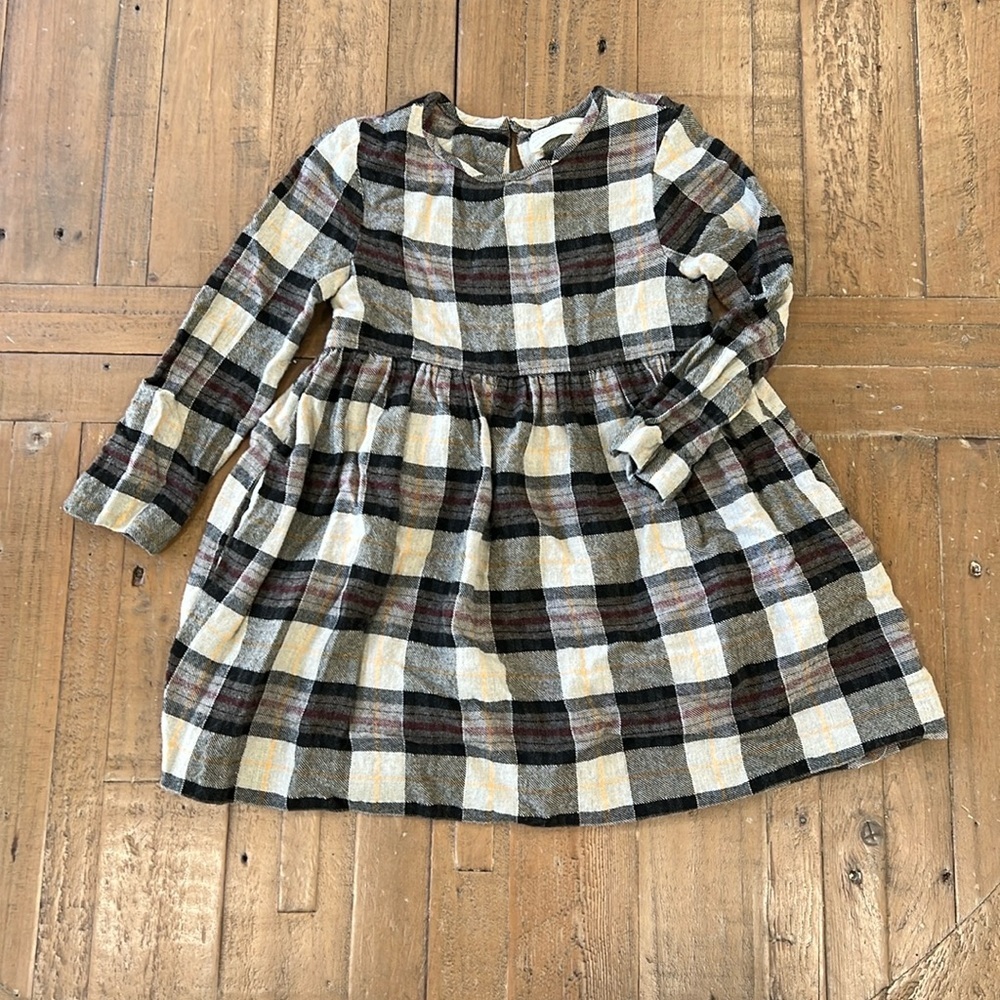 Zara Girls Plaid Dress in Cream, Black, Yellow
